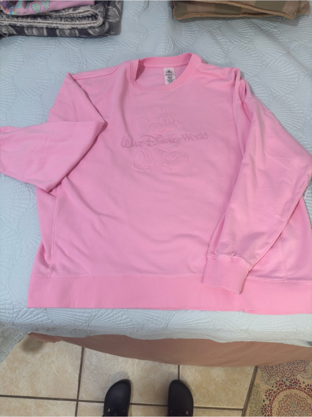 Disney Pink Crewneck Sweatshirt with Embossed Walt Disney World Logo